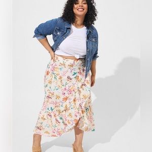 Torrid Maxi Swiss Dot Ruffle Hi-Low Floral Skirt Size 00